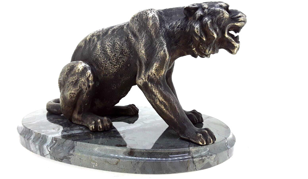 Antique Russian Solid Bronze Leon Sculpture on Jasper Base.