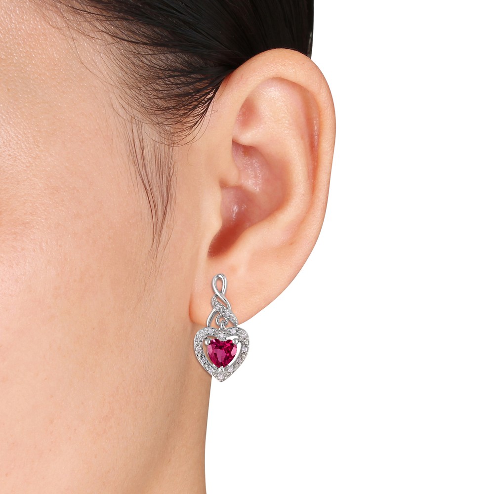 Amour Sterling Silver Created Ruby & Diamond Earrings & Pendant with Chain Set