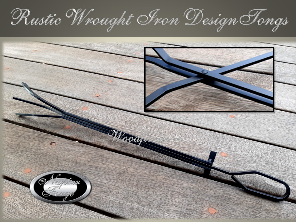 FIRE PIT 🔥 Fireplace TOOLS LOG GRABBER / TONGS Wrought Iron Style Rustic