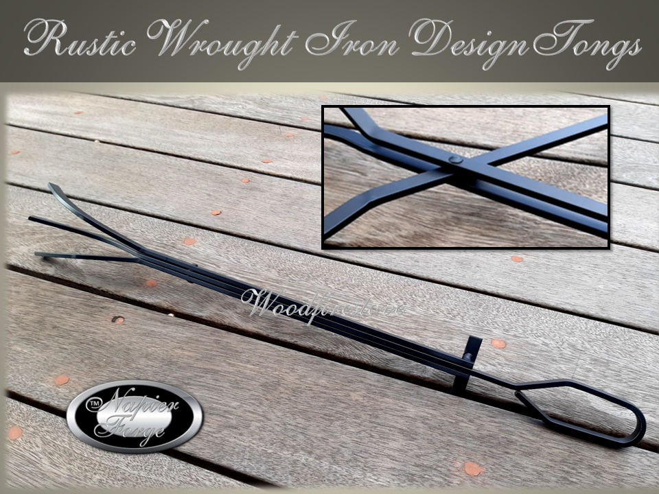 FIREPIT 🔥 Fireplace TOOLS LOG GRABBER / TONGS Wrought Iron Style Rustic