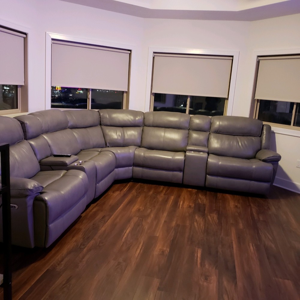 Five Piece Gray Leather Sectional