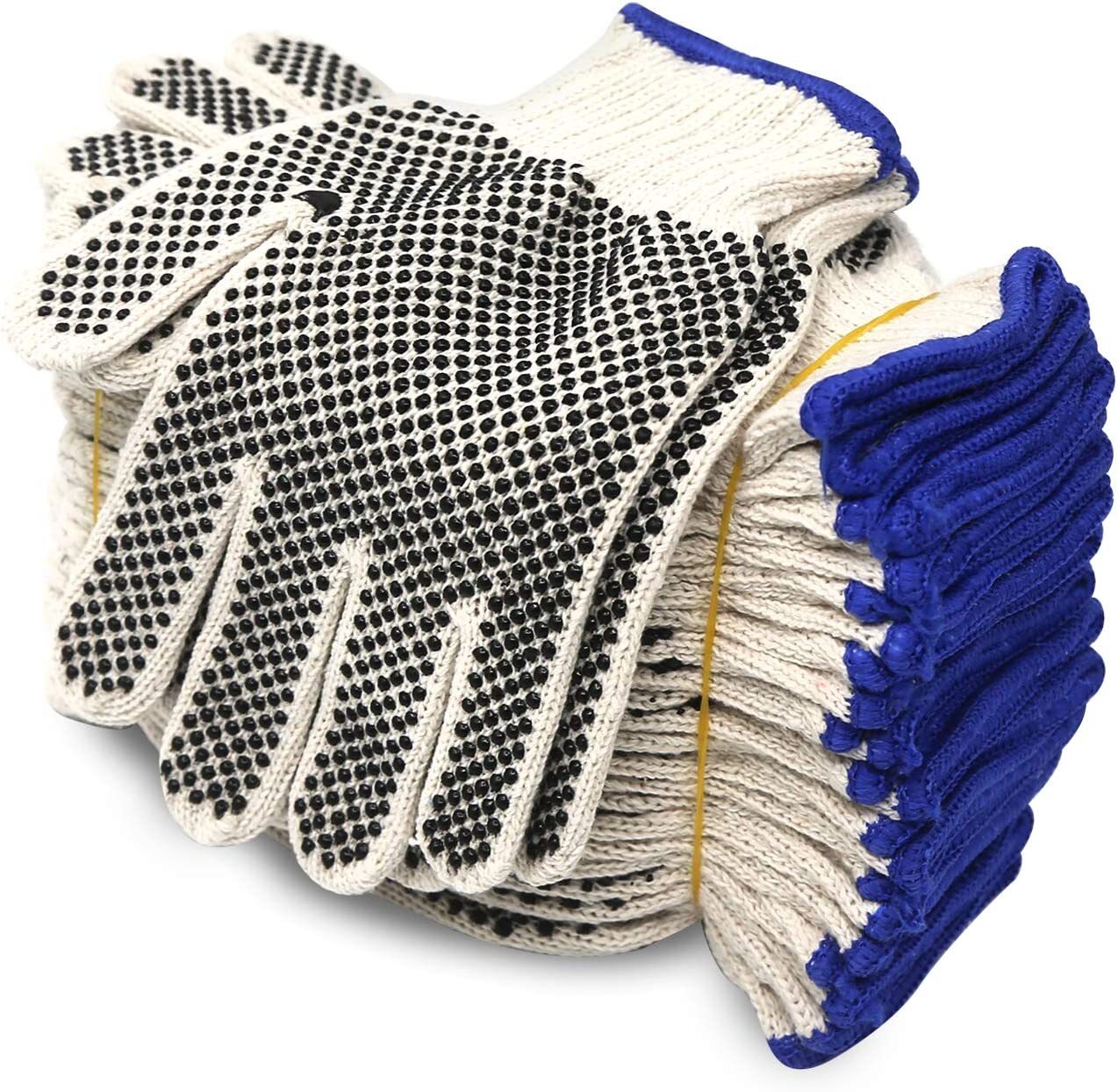 EvridWear Cotton Polyester String Knit Work Gloves With Two Side Dots, 12 Pairs