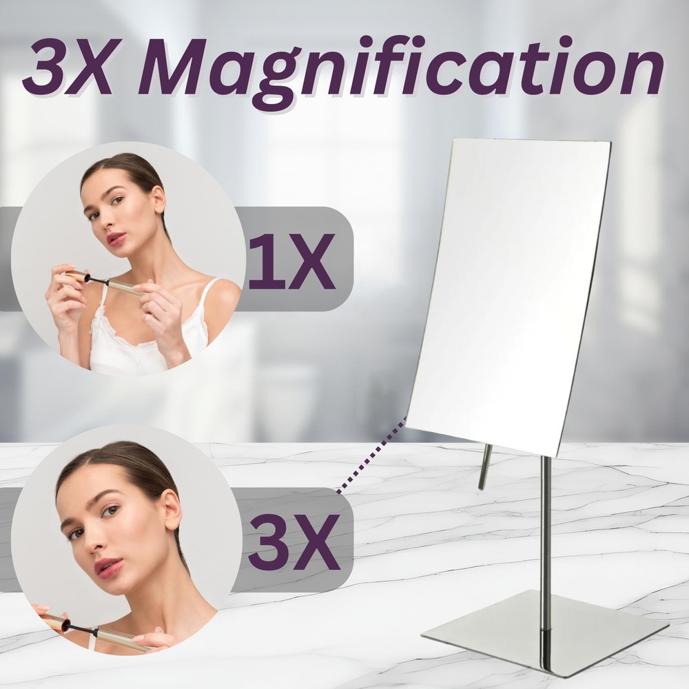 JERDON Rectangular Tabletop Makeup Mirror - Makeup Mirror with 3X Magnificati...