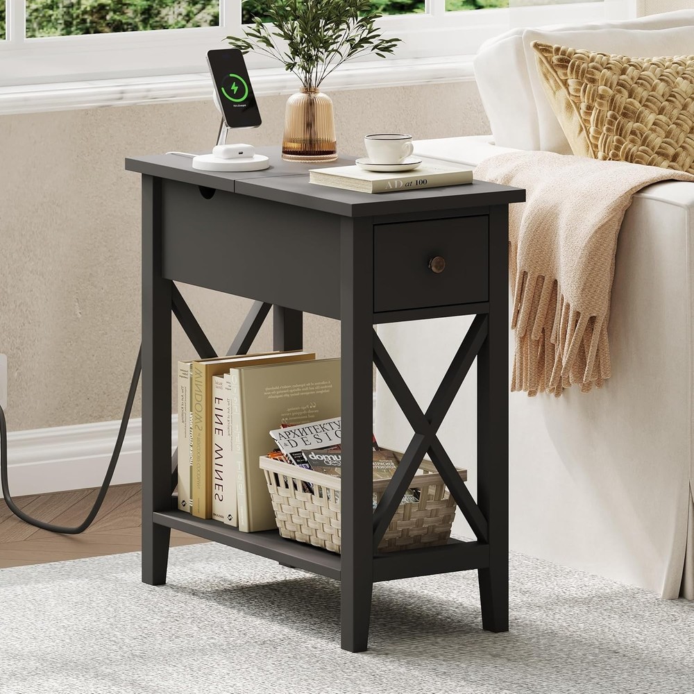ChooChoo End Table with Charging Station, Narrow Side USB Black