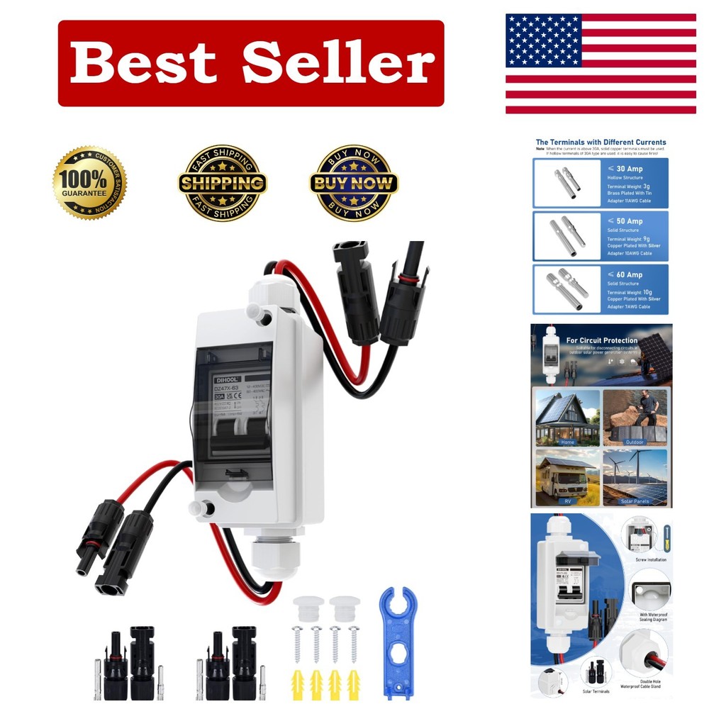 Non-Polarized 30 Amp Circuit Breaker with  Waterproof Box for Solar Systems