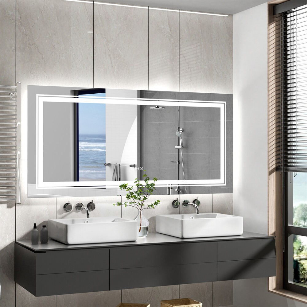Extra Large Antifog LED Wall Bathroom Vanity Mirror with Front and Backlit Light