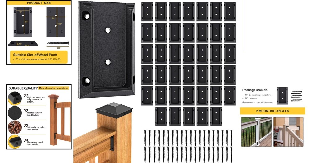 Cost-Effective Deck Railing Bracket Set - 40 Nylon Brackets & Screws Included