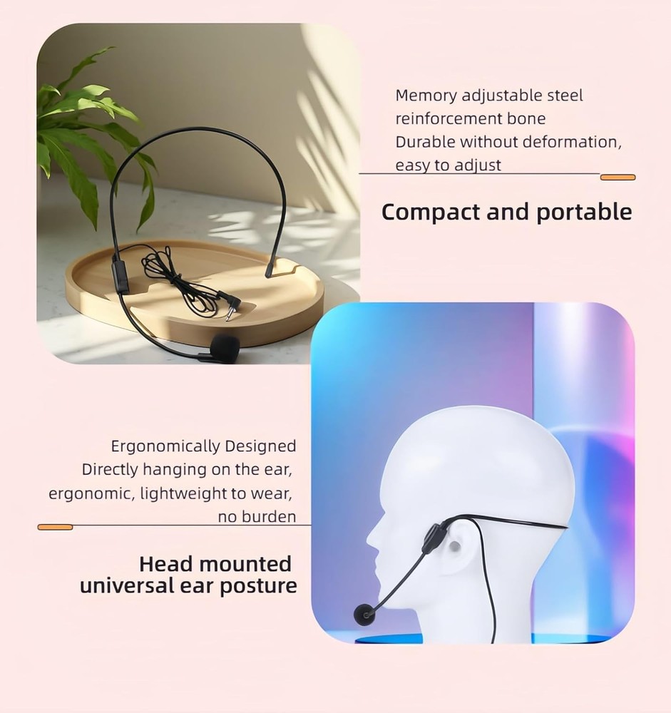 2-Pack Headset Microphone for Voice Amplifier, Teachers, Presenters - Lightwe...