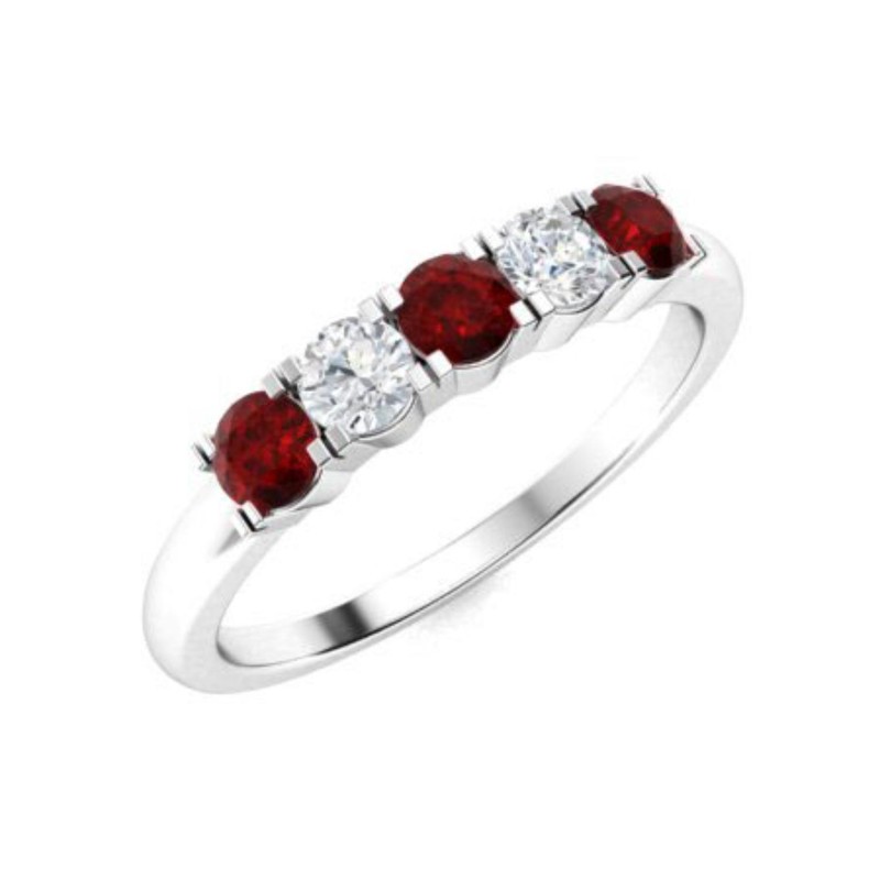 Five Stone 4MM Round Shape Garnet 925 Sterling Silver Women Stackable Ring