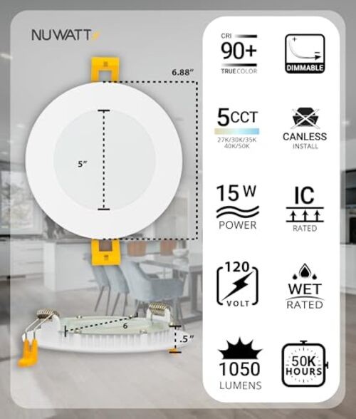 6 Pack, 6 Inch Ultra-Thin LED Recessed Lighting, CCT