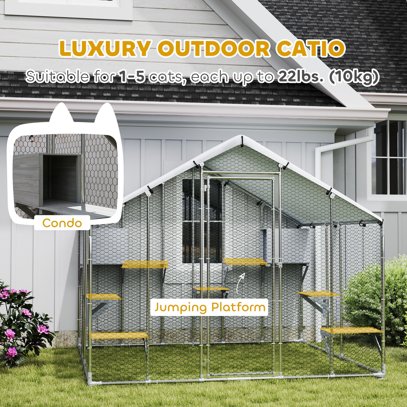 94.5" Extra Large Catio, Outdoor Cat Enclosure with Waterproof Cover
