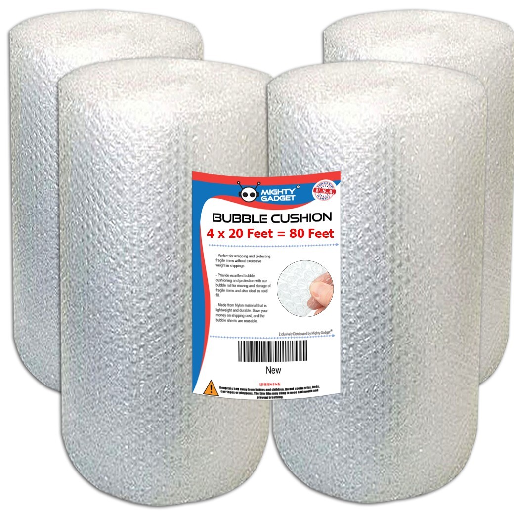 4 Pack  Bubble Cushioning Wrap Rolls, Air Bubble, 12 Inch x 80 Feet Total