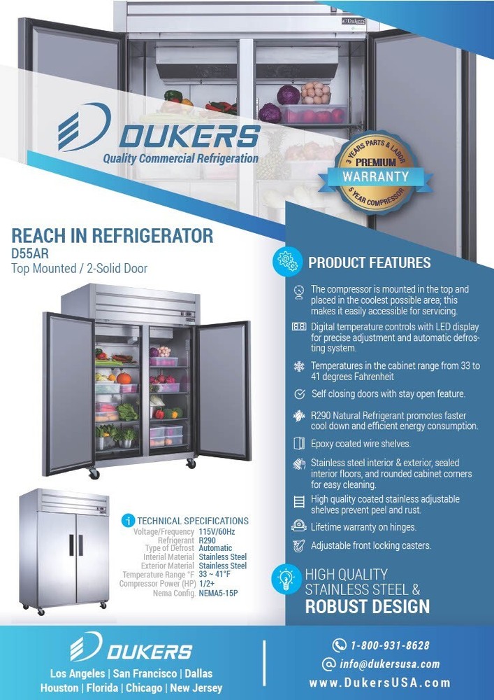 DUKERS D55AR, Top Mount 2-Door REFRIGERATOR