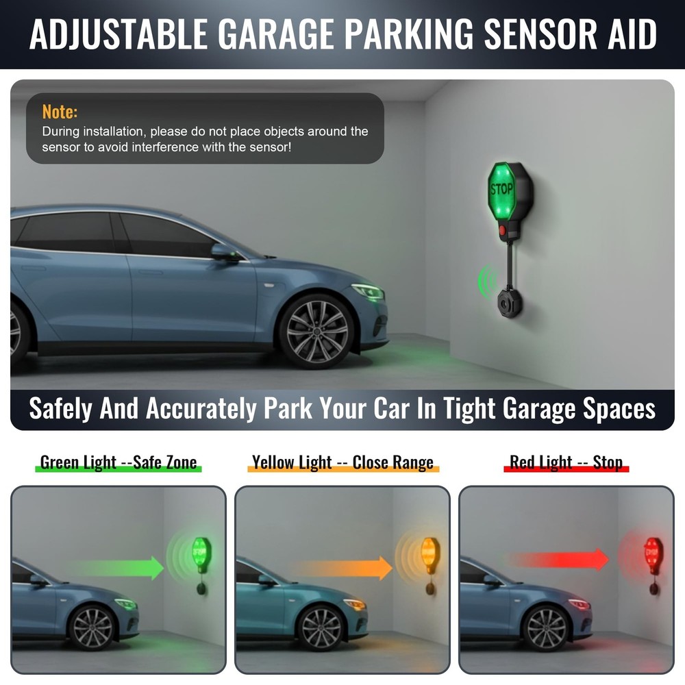 Garage Parking Sensor & Garage Parking Aid with LED Stop Light, Adjustable Ul...