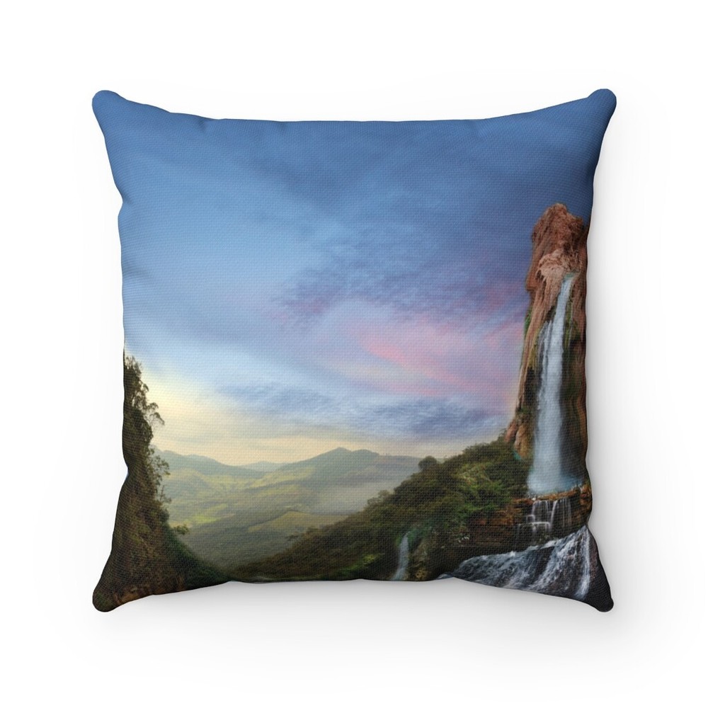 Over The Mountains Waterfall - Square Pillow Case