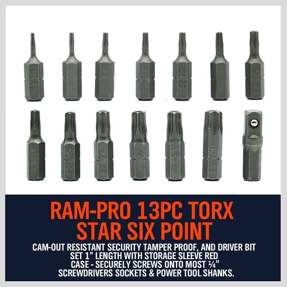 14 Torx Bit Set Tamper Proof Security Torq Hex Star Spanner Tri Wing Screwdriver