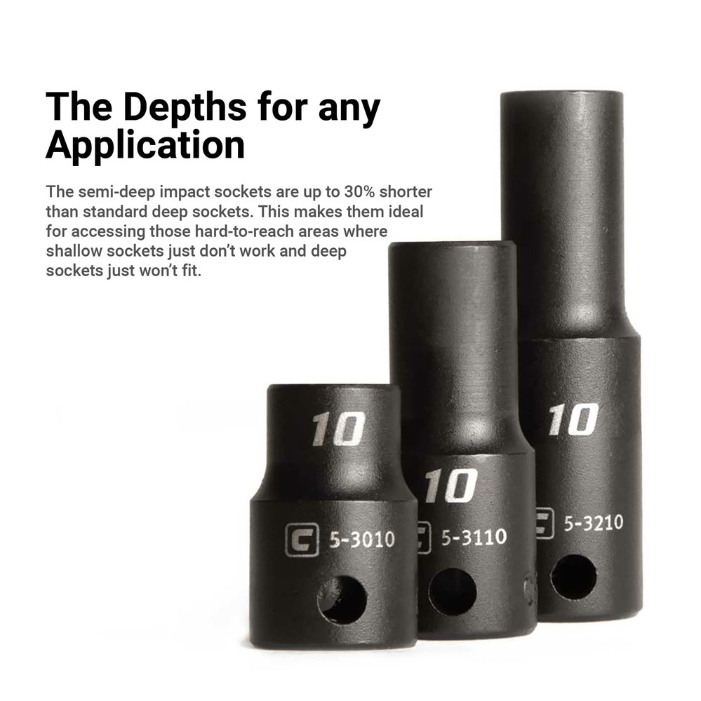 Capri Tools 3/8 in. Drive Shallow/Semi-Deep/Deep Impact Socket Set, MM, 45-Pc