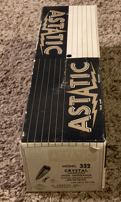 Vintage Astatic Model 332 Crystal Microphone, Box & Instructions