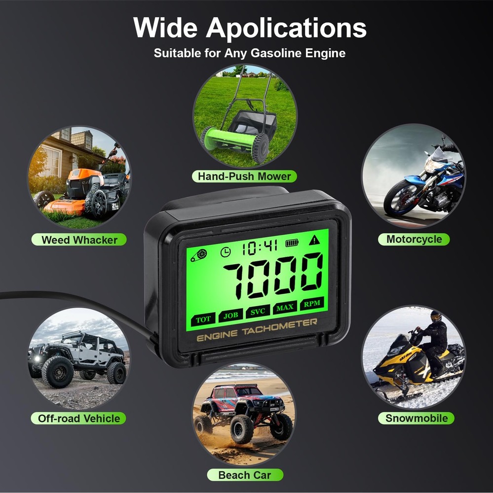 Small Engine Tachometer, Digital Tachometer Tach Gauge with Clip, Inductive H...
