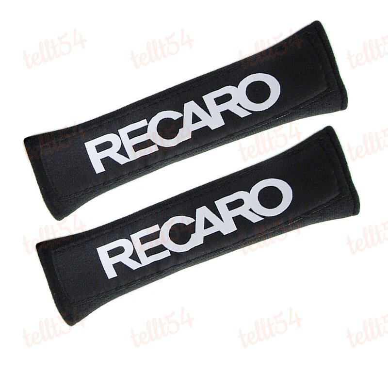X2 Black RECARO Logo Racing Embroidery Soft Cotton Seat Belt Cover Shoulder Pads