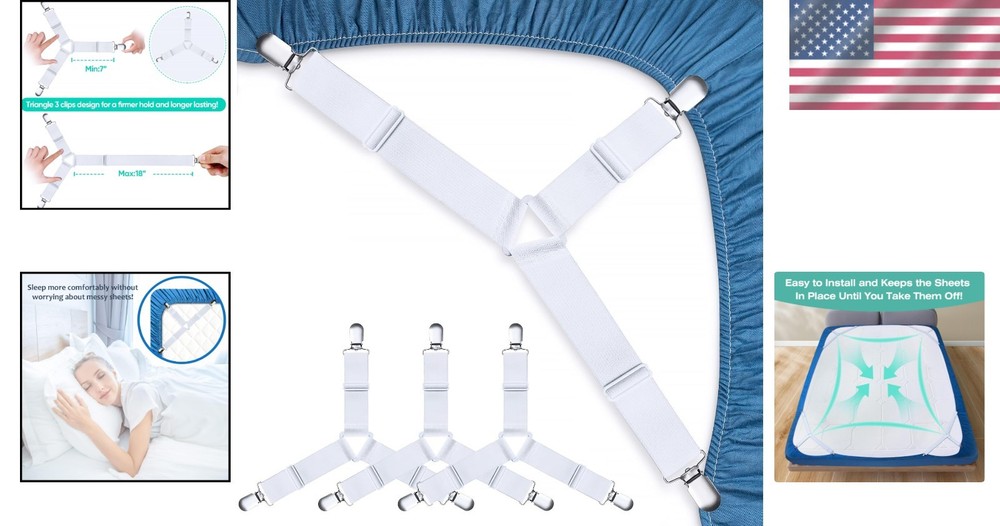 4 Pcs Bed Sheet Straps - Easy Install Clips for Tidy Sheets & Comfortable Sleep