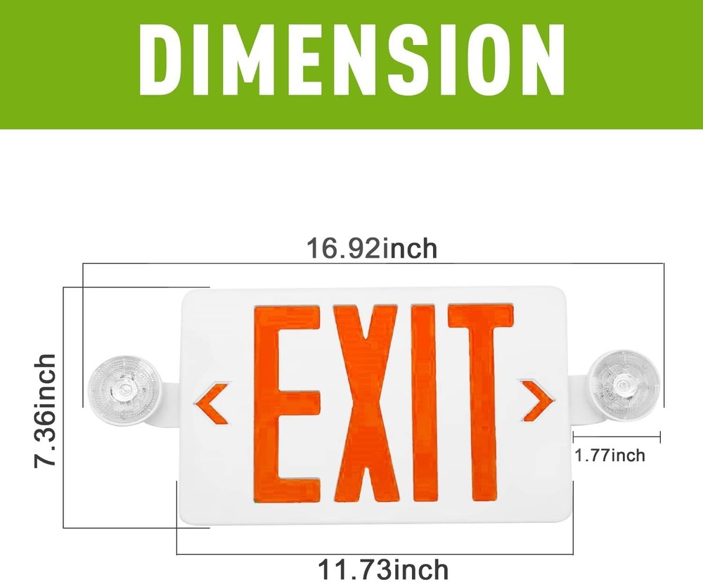 2 Pack Red LED Exit Sign with Emergency Lights, Two Adjustable Head Emergency...
