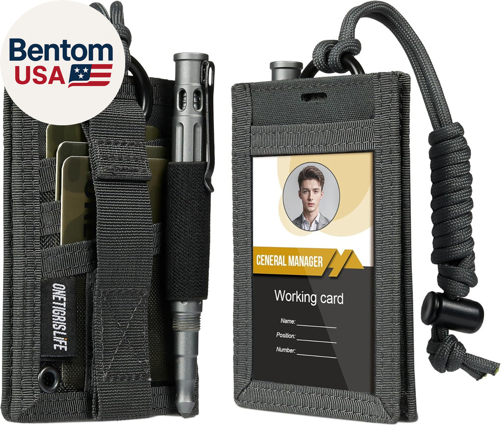 Tactical ID Card Holder Hook & Loop Patch Badge Holder Neck Lanyard Key Ring and