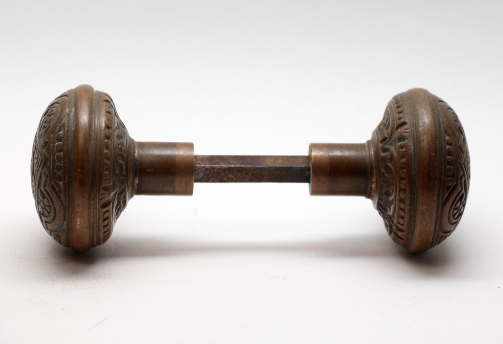 Antique 1880s Vernacular Bronze Corbin Passage Door Knobs