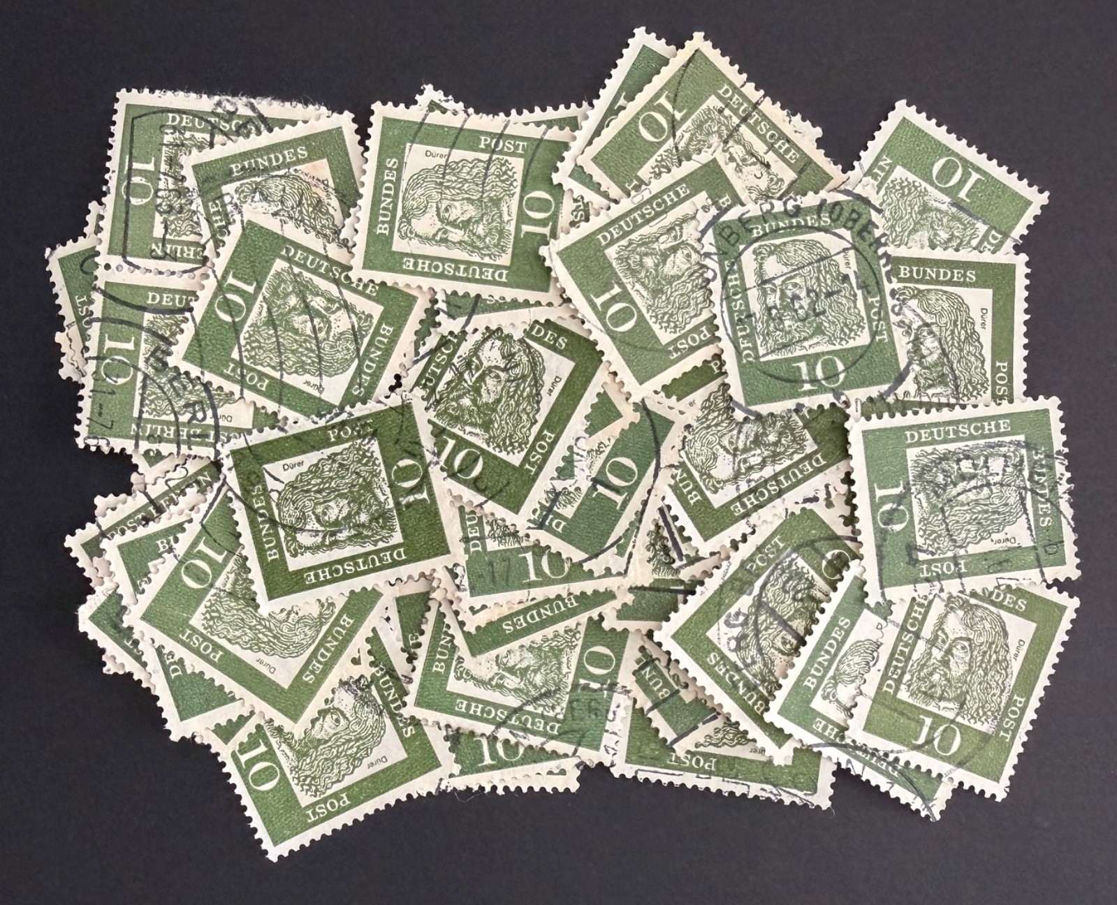 Germany #827 - 10 pf olive green - 60+ stamps for Art or Crafting