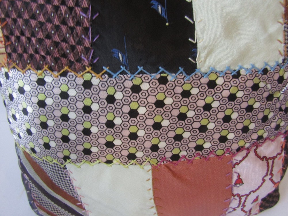 Vintage Crazy Quilt Throw Pillow Patchwork 12" Handmade