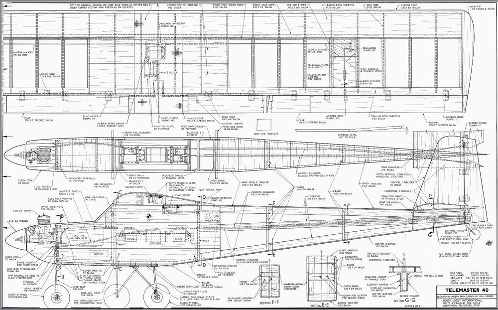RC Printed Plans and Full size Patterns TELEMASTER 40 Wingspan 73"