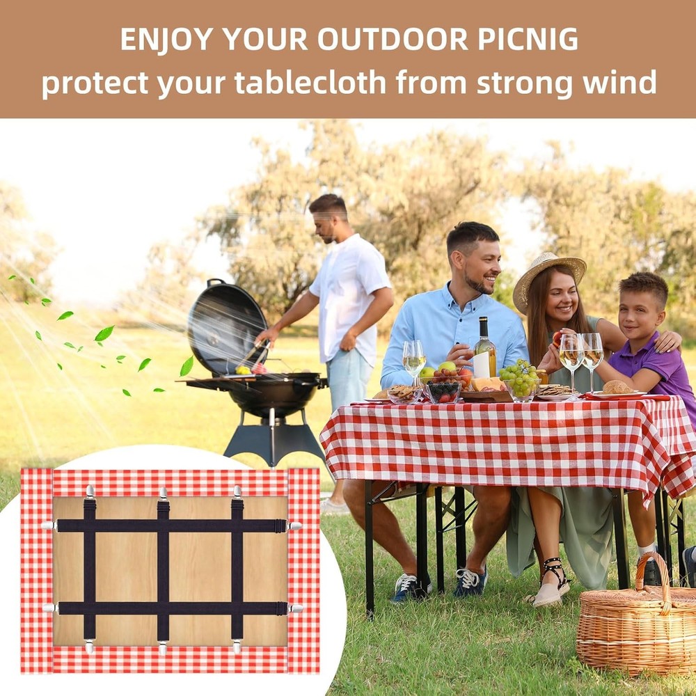 6PCS Tablecloth Holder Clips Strap, Adjustable Elasticity Picnic Tablecloth Clip