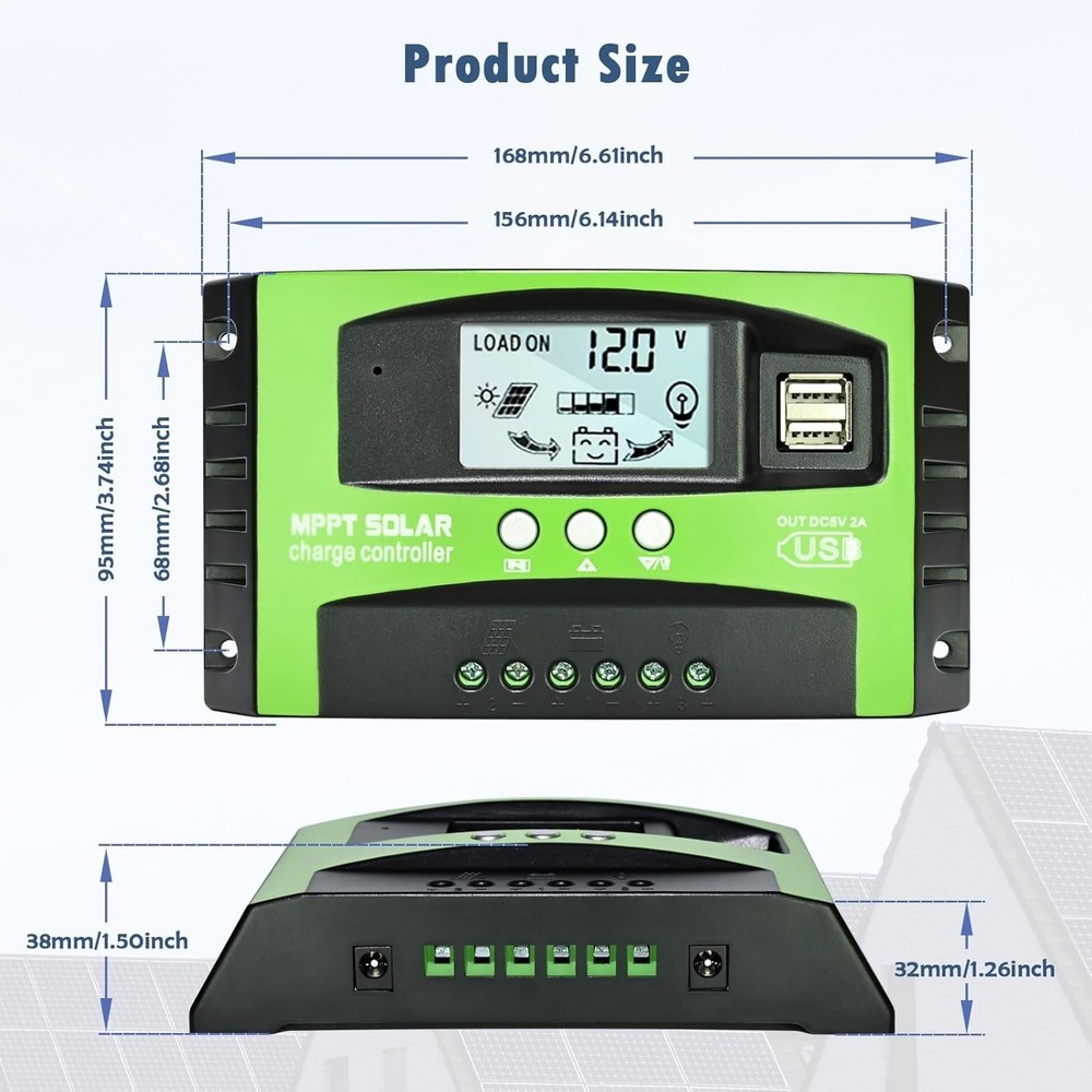 Efficient 30A MPPT Solar Charge Controller with LCD – Safe for All Batteries