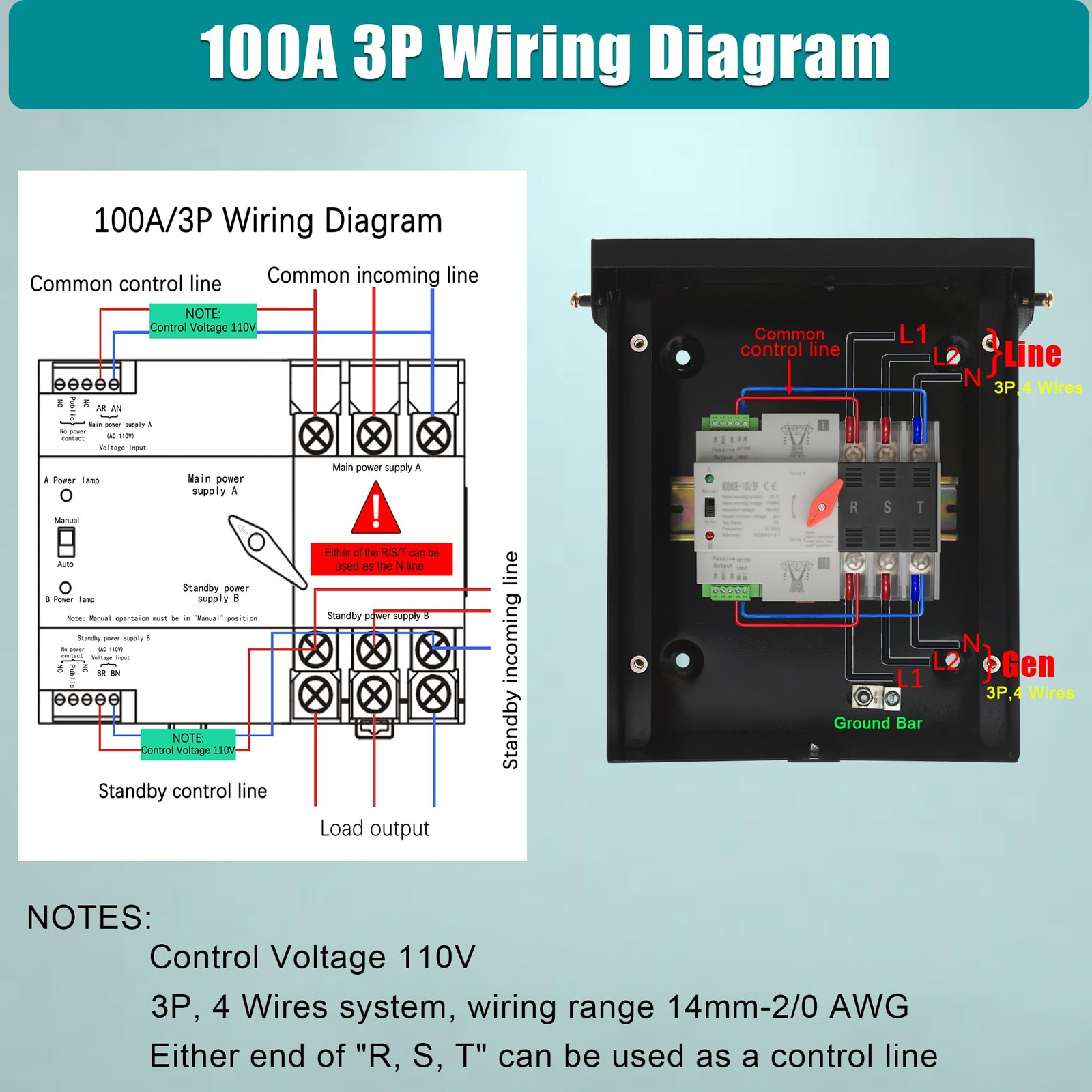Automatic Transfer Switch, 100 Amp 3 Pole Auto Switch for Home...