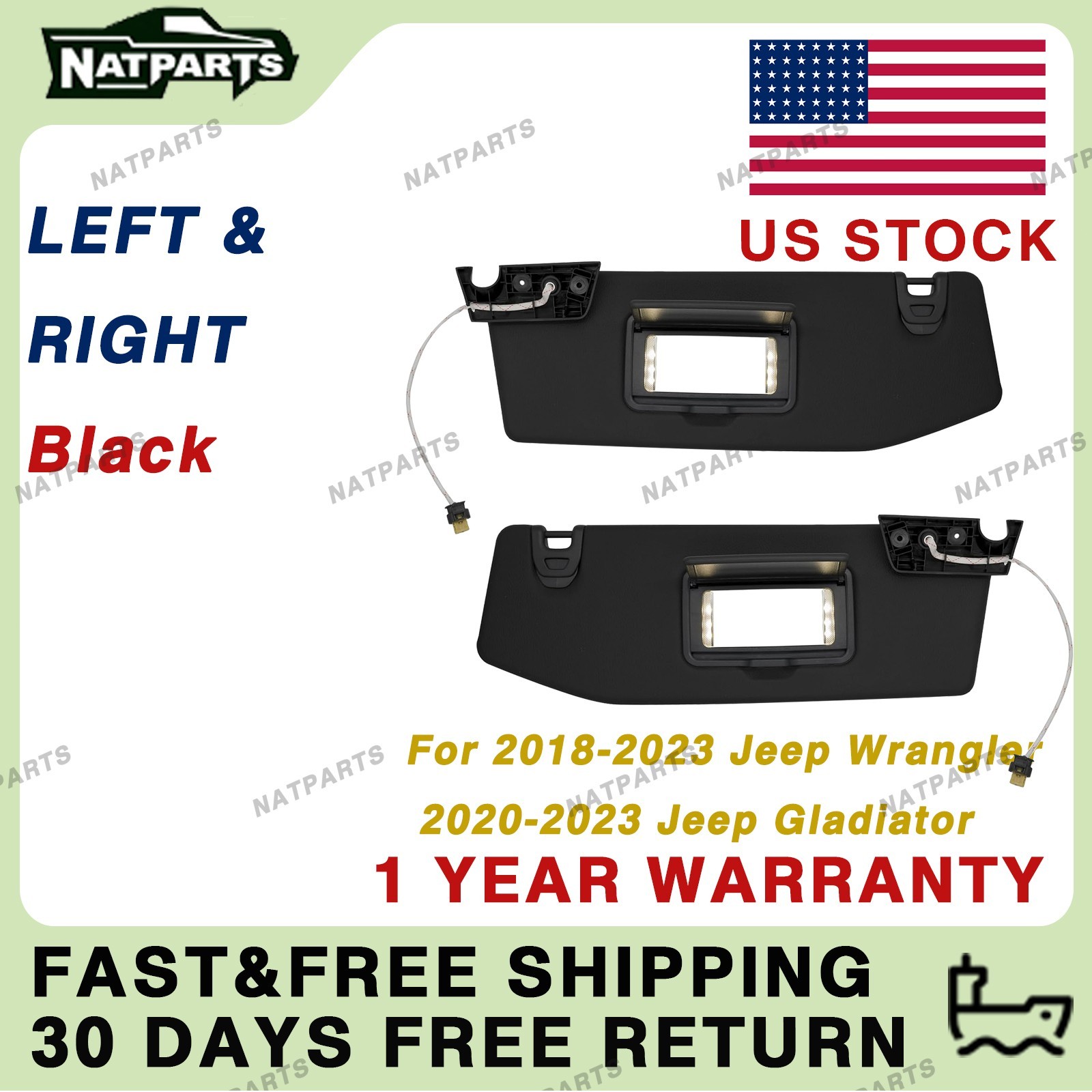 Pair Sun Visor W/ Light for18-23 JeepWrangler 20-23 JeepGladiator 6BR80TX7AQ