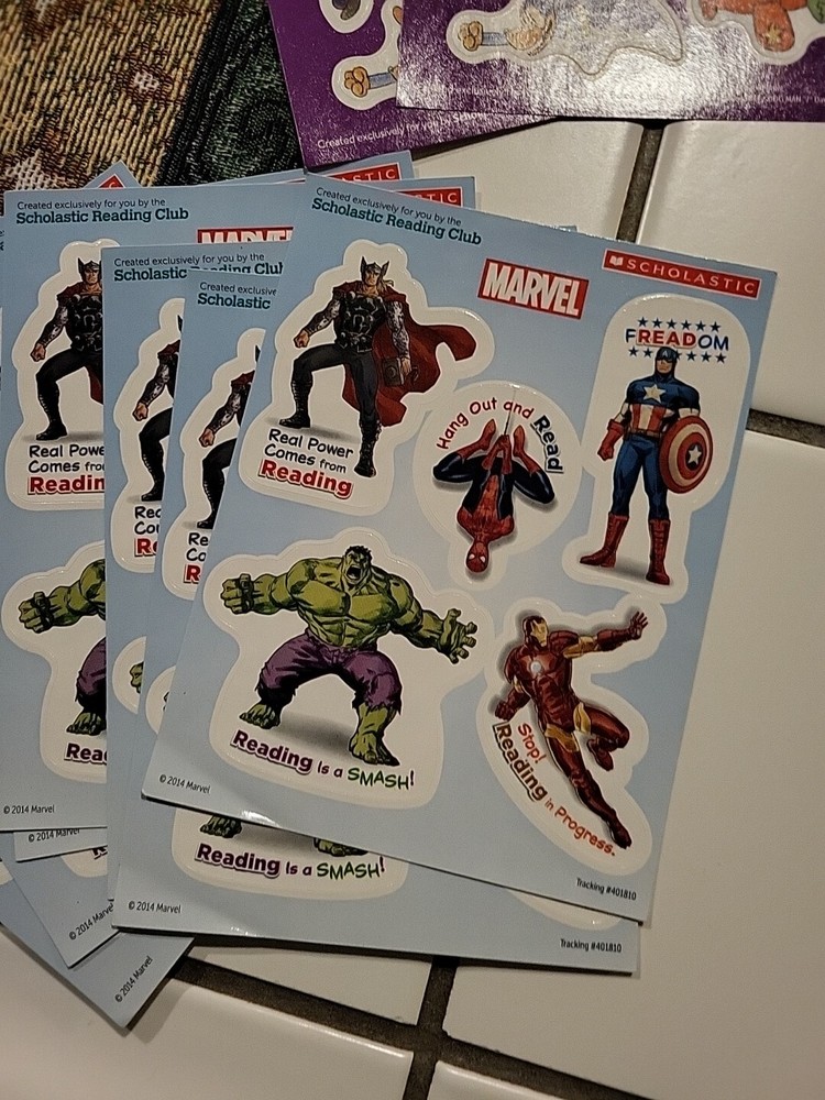 Marvel Sticker Sheet With 5 New Stickers Hulk, Ironman Spiderman Thor Capt Ameri