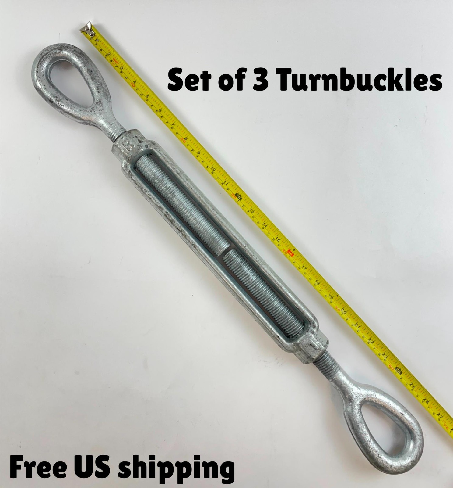 Turnbuckle Eye and Eye Steel with Hot-Dipped Galvanized 27 x 8 in Set of 3