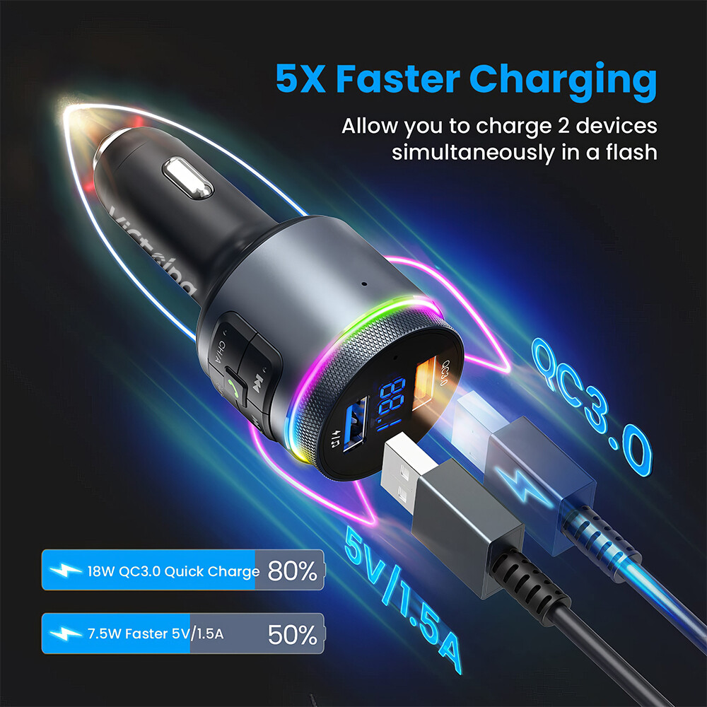 Car Bluetooth FM Transmitter Radio MP3 Wireless Adapter Dual USB Charger