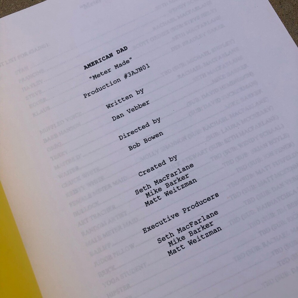 American Dad Scott Grimes Steve Smith Used Meter Maid Episode Table Draft Script