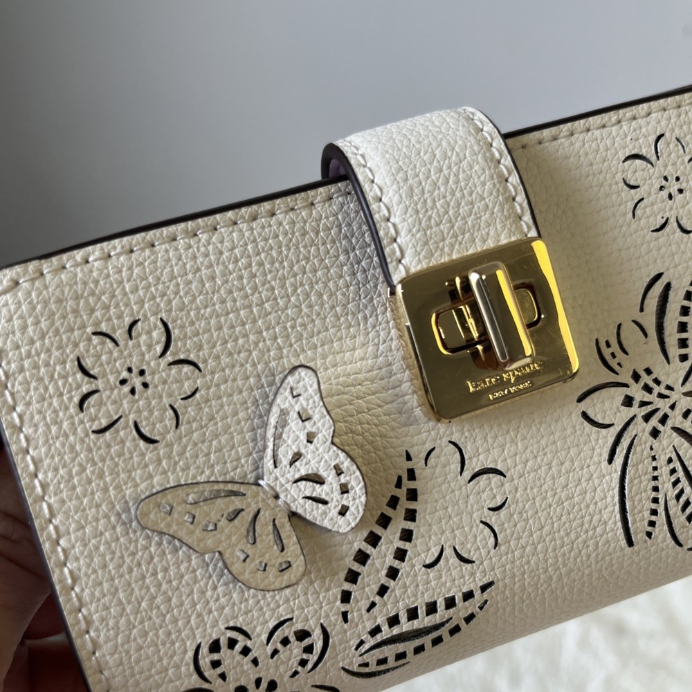 Kate Spade Phoebe Perforated Turnlock Medium Wallet Meringue