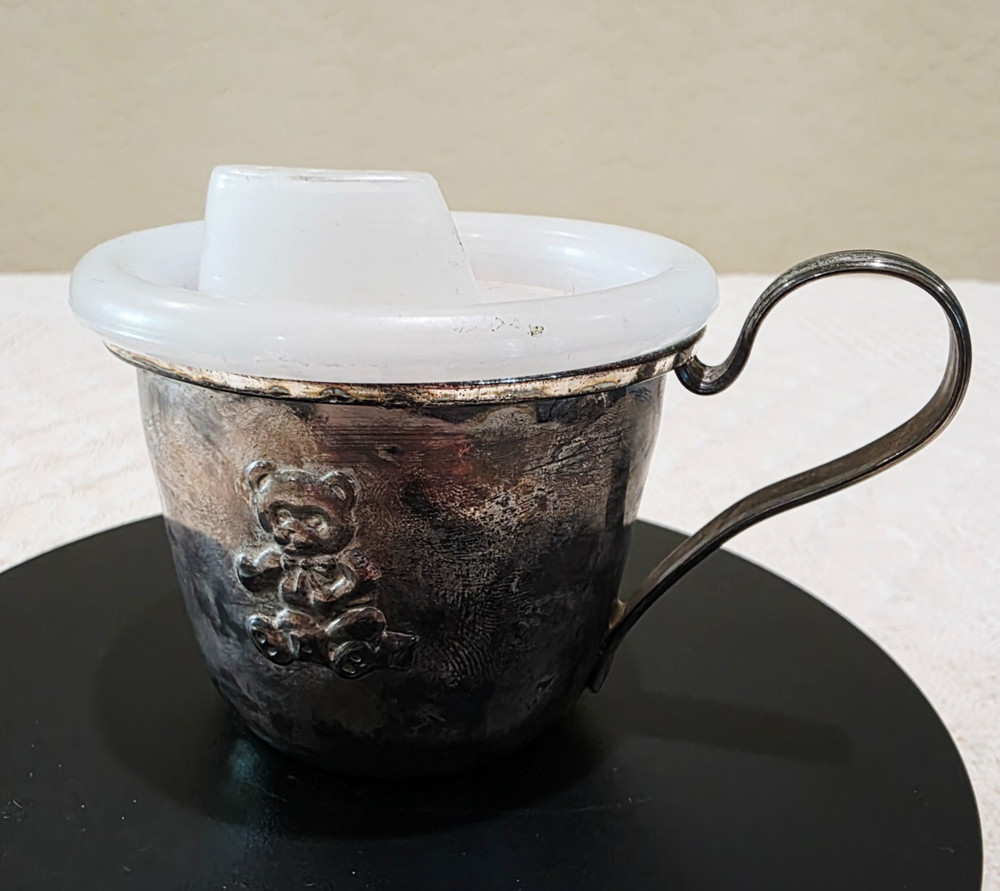 Vintage Silverplate Baby's First Sippy Cup Mug with Teddy Bear Design