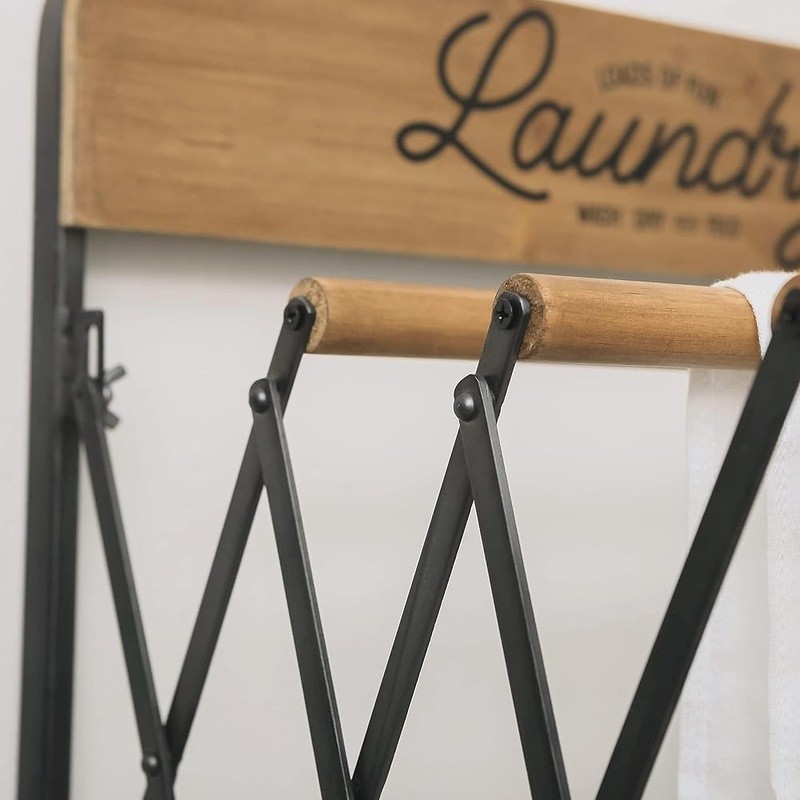 Wall Mount Foldable Clothes Drying Rack W/ Hooks Adjustable Rods Space Saver New
