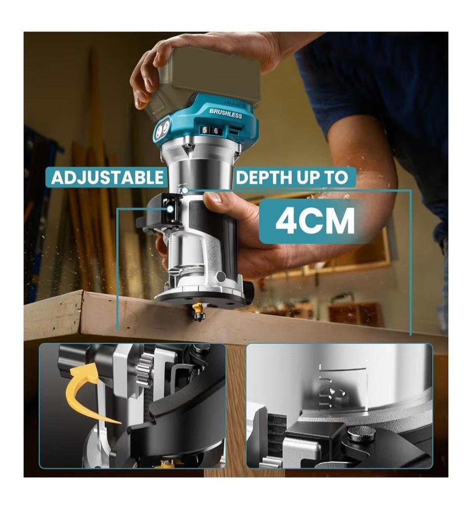 Cordless Compact Router Compatible with Makita Battery (Bare Tool), 6 Variable