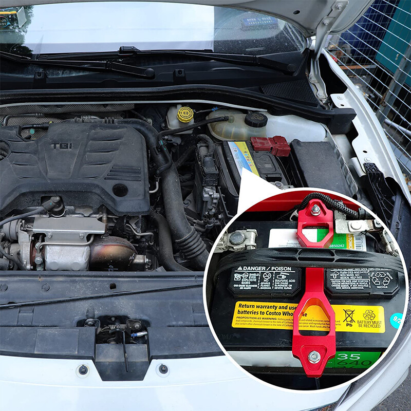 Red Heavy Duty Battery Hold Down Sets Tie Down Bracket With J Hook