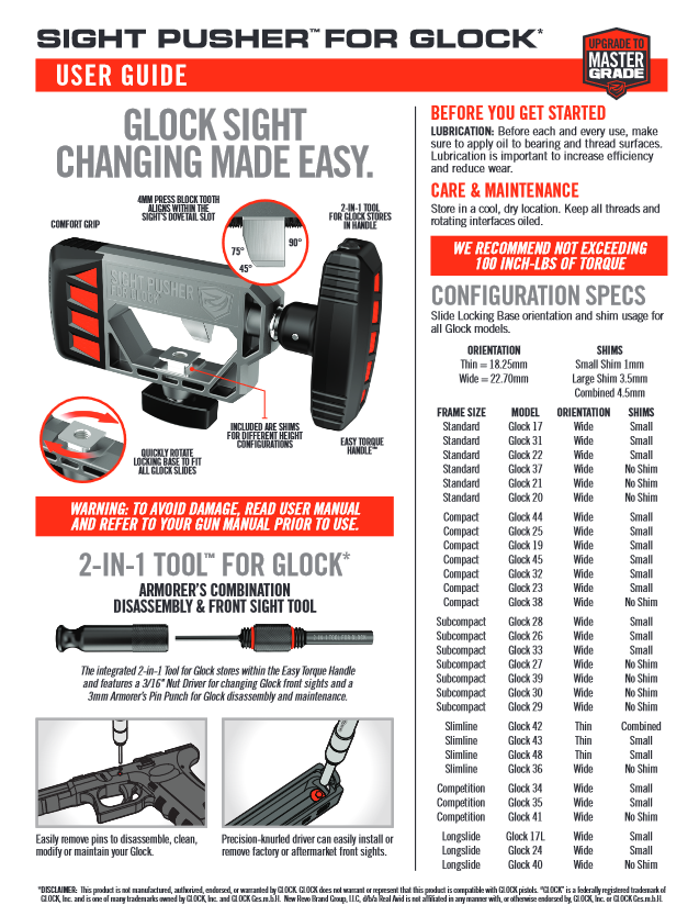 Real Avid Glock Sight Pusher Tool AVGLOCKSP