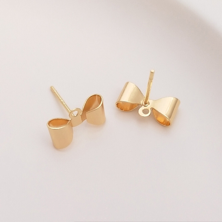10pcs Gold Bow Tie Stud Earrings,Bowknot Earring With Loop,Bow Earring Posts