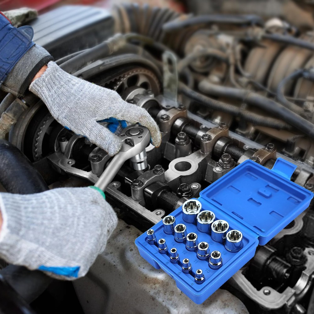 14-Piece Female E-Torx Socket Set, E4-E24 External Star Sockets, 1/4" 3/8" 1/...