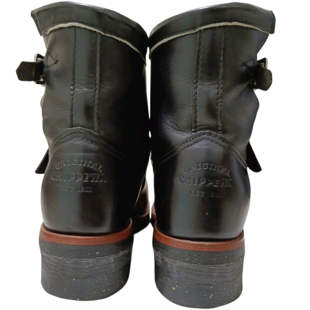 Chippewa Boots Leather Black Short Engineer Boots Size 8.5E