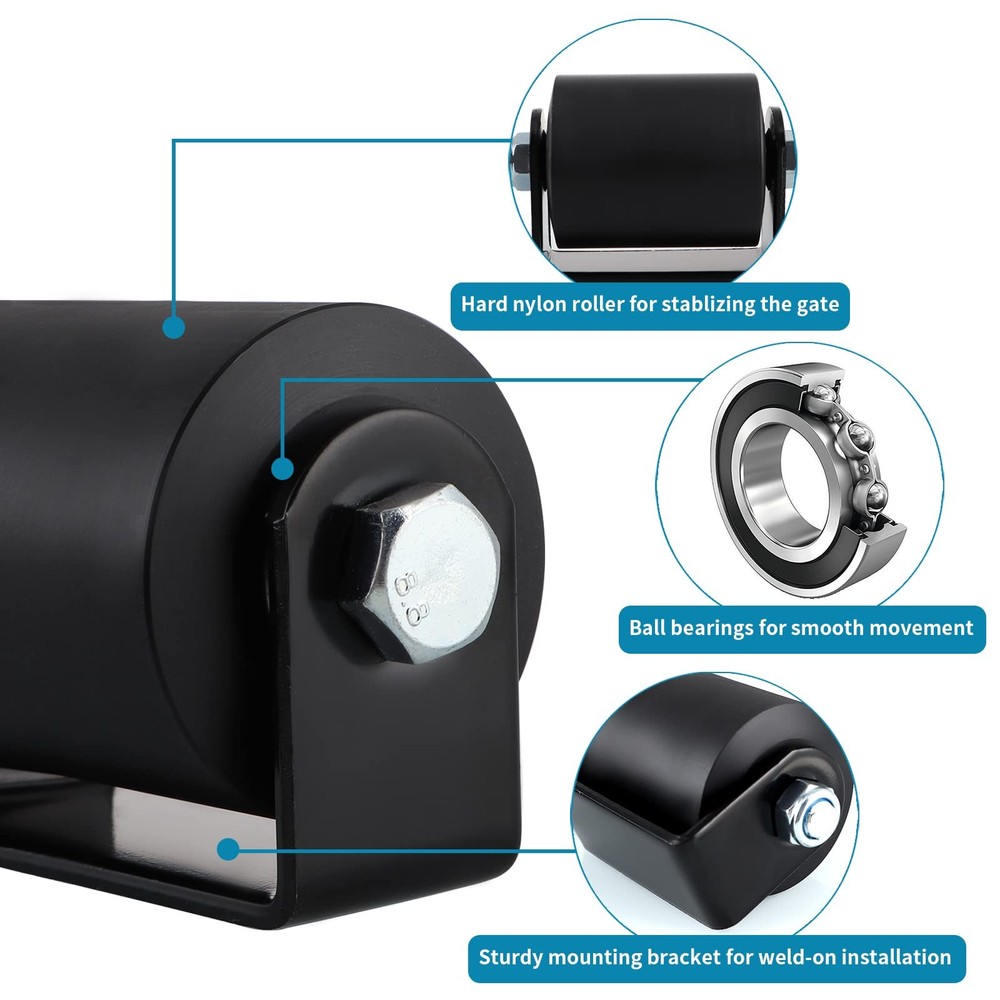 2-Pack 3in Nylon Sliding Gate Roller with C-Bracket Gate Guide Assembly