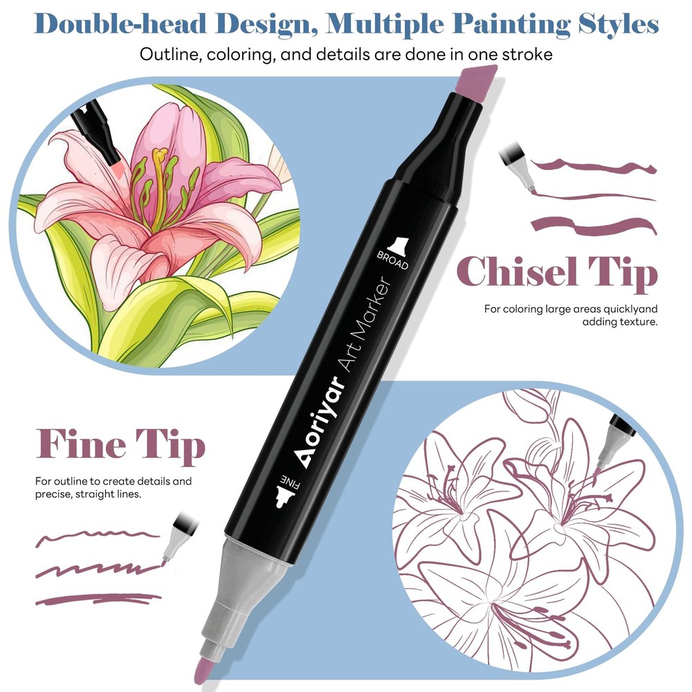 80 Colors Alcohol Based Double Sided Marker Set with Brush Tip and Chisel Tip...
